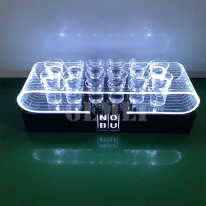 NOUVEAU Plateau de service pour bouteilles de bar Plateau en verre <span class=keywords><strong>à</strong></span> liqueur <span class=keywords><strong>à</strong></span> DEL Batterie intégrée 12 verres Support en acrylique Porte-lunettes Support pour glorificateur - Product Image 2