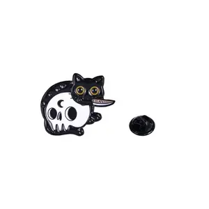 Creative Halloween Business Gift Black Cat Bat Brooch Badge Funny Cute Metal Crafts With Cartoon Personality Plated Technique