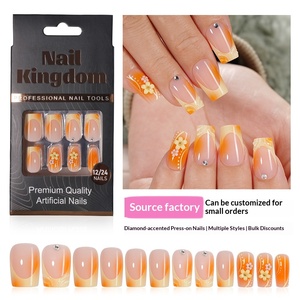 Nouveau style – Autocollants imprimés français portables, diamants pré-dessinés, French manucure simple, <span class=keywords><strong>faux</strong></span> ongles courts, 24 pièces - Product Image 1