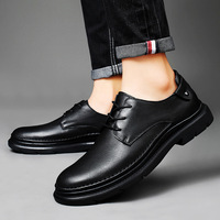 Chaussures d'affaires en cuir véritable pour hommes, antidérapantes, respirantes, résistantes à l'usure, à lacets, bout uni, couleur noire pure, pour mariages et mariés