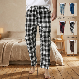 Pantalon de pyjama décontracté en tricot thermique à carreaux pour homme avec logo personnalisé et poches, idéal été comme hiver - Product Image 3