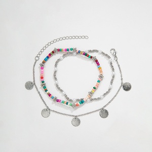 Juego de 3 <span class=keywords><strong>tobilleras</strong></span> elásticas estilo bohemio para vacaciones, con colgante de concha de aleación <span class=keywords><strong>y</strong></span> cuentas de perlas, unisex, joyería elástica para el pie. - Product Image 5