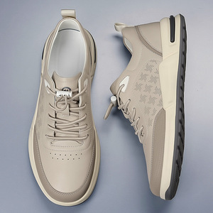 Zapatillas deportivas blancas y beige para hombre, informales, transpirables, de cuero, ligeras y cómodas para el tiempo libre - Product Image 3