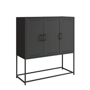 Bibliothèque industrielle en acier, armoire haute noire à 3 portes, meuble de rangement pour salon - Product Image 1