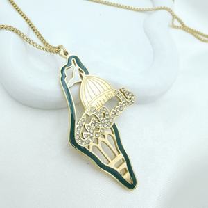 Venta al por mayor de alta calidad Palestina collar mapa cúpula collar con diamantes Pvd plateado Acero inoxidable país collar joyería - Product Image 4