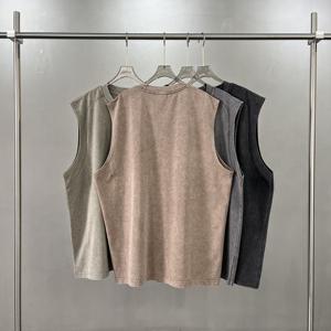 2025 tren baru memotong dan menjahit 100% katun Gym kaus tanpa lengan kustom ukuran besar Retro dicuci kosong Tank top grosir - Product Image 2