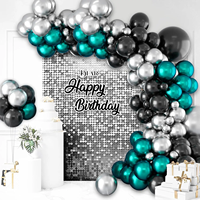 Ensemble d'arche de ballons modernes aux tons froids, bleu sarcelle, noir et argent, pour la décoration d'anniversaire, de mariage ou de remise de diplôme pour hommes