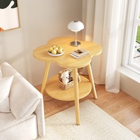 Table d'appoint/bout de canapé convertible en forme de pétale à 2 niveaux avec rangement, pieds en bois massif, écologique et durable, table de chevet décorative pour salon