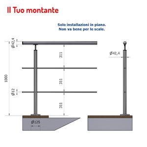 A4-round UPRIGHT AISI 316 P110105-2 SKU en acier inoxydable satiné avec 2 trous Ø 12.5 Hauteur au sol 1.00 m 42.4 Ø avec 2 trous - Product Image 1