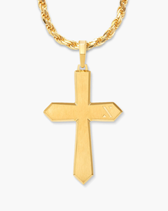 Collar con Colgante de Cruz de Cruzada en Acero Inoxidable Chapado en Oro de 18K Personalizado, con Acabado Cepillado y Bordes Angulados, Joyería Cristiana - Product Image 1
