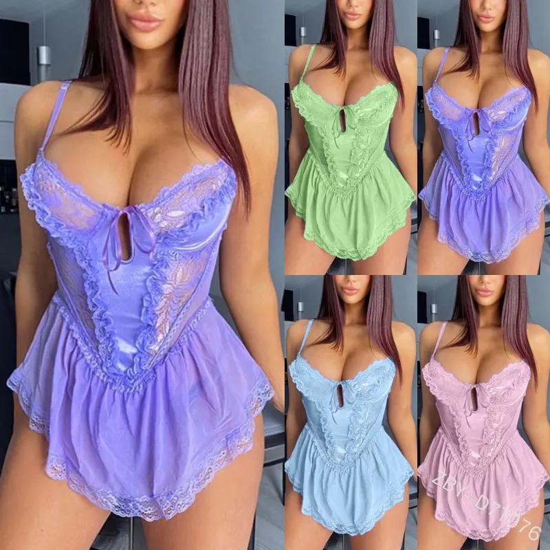 2021 Lace Transparent Women Sexy Underwear Lace Erotic Chemise Sleepwear Babydoll Lingerie