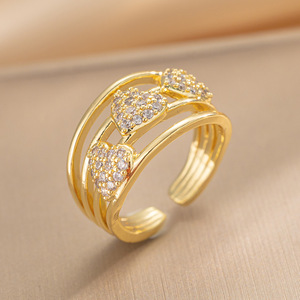 Bague ajustable en cuivre et zircon plaqué or 18 carats, style luxe léger haut de gamme, design de niche, tendance simple coréenne et <span class=keywords><strong>japonaise</strong></span> pour femme - Product Image 1