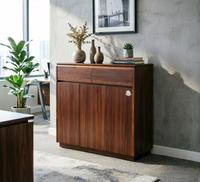 Armoire à chaussures élégante et moderne en bois stratifié de style européen, 2 tiroirs, 3 portes, finition noyer chaud, rangement spacieux pour la maison, le bar ou la salle à manger