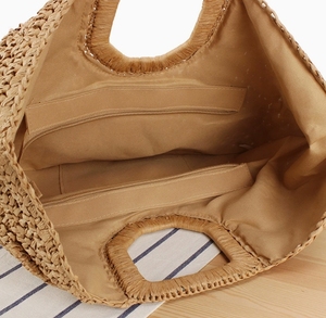 Bolso tejido hecho <span class=keywords><strong>a</strong></span> <span class=keywords><strong>mano</strong></span> al por mayor bolso <span class=keywords><strong>de</strong></span> <span class=keywords><strong>mano</strong></span> sencillo informal <span class=keywords><strong>de</strong></span> paja <span class=keywords><strong>de</strong></span> <span class=keywords><strong>papel</strong></span> <span class=keywords><strong>de</strong></span> luna <span class=keywords><strong>de</strong></span> estilo bohemio retro francés <span class=keywords><strong>de</strong></span> color sólido para mujer - Product Image 5