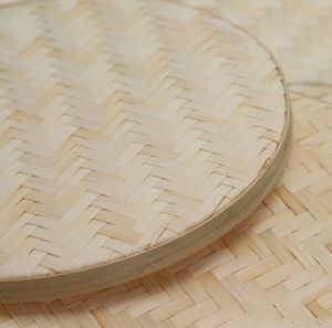 <span class=keywords><strong>Corbeille</strong></span> à poussière en bambou faite à la main, ornement mural, <span class=keywords><strong>peinture</strong></span> DIY, panier rond en osier pour servir des fruits, plateau plat peu profond, panier en bambou tissé - Product Image 5