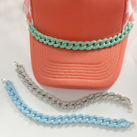 Cadena Decorativa de Diamantes de Imitación Coloridos para Sombrero, Correa Acrílica de Eslabones Cubanos para Gorra, Accesorio para Sombrero Trucker para Mujer y Niña