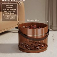 Baignoire portable en bois pour les pieds avec poignées en cuir sans couture, design de baril en bois poli à la main pour usage domestique et massage des mollets