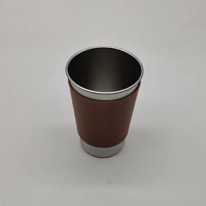 Stainless Steel Beer <b>Mug</b> 16oz Leather Sleeve Rolled Edge Bar Cup - Product Image 1