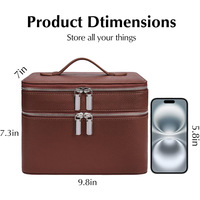 Trousse de Maquillage Coréenne Portable en PU Double Couche avec Poignée Télescopique, Grande Capacité, Fermeture Éclair et Compartiment Amovible