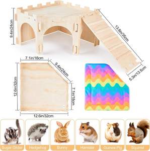 Masif Ahşap Gine Domuzu Yuvası Evcil Hayvan Kafesi Hamster Tavşan Merdiveni Oyuncak Ayarlanabilir Ahşap Saklanma Yeri Yastıklı Aksesuarlarla - Product Image 2