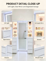 Miroir de salon de coiffure professionnel moderne avec armoire, vente directe usine, éclairé, pour hôtel, coiffeuse, salle de bain, chambre à coucher
