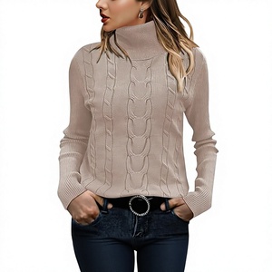 <b>Women</b> <b>Cable</b> <b>Knit</b> Turtleneck <b>Sweater</b> Ribbed High Neck Long Sleeve Pullover Knitwear Casual Winter Jumper Wholesale - Product Image 1