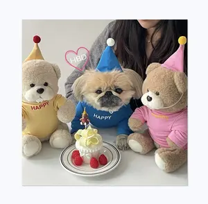 Japonya kore süper sıcak Instagram sevimli Pet doğum günü parti giysileri düz renk mektup baskı köpek mutlu doğum günü