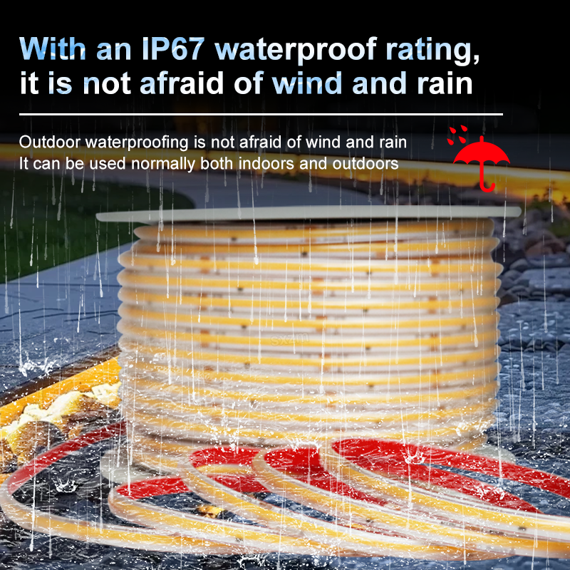 SXZM Ultra Bright 110V 220V Cob LED Strip with Plug Connector IP67 Waterproof Warm/Natural/White Outdoor Decor Strip Light