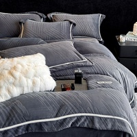 Nouvel ensemble quatre pièces en velours de lait gaufré automne-hiver, luxe léger, bordure tissée, housse de couette épaisse et chaude, drap de lit