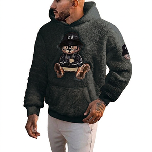 Sweat-shirt à capuche personnalisé de haute qualité pour homme, broderie ours, poche, mode hiver, écologique, coupe-vent, vente en gros - Product Image 4