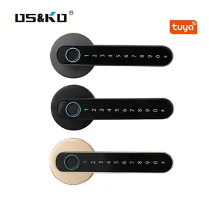 Electric door handle lock biometric fingerprint keyless for bedroom door latch wooden tuya smart life code easy entry