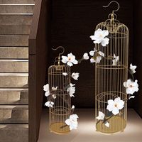 Cage à oiseaux en fer ornemental accessoire décoratif ornement de fenêtre floral doré décoration en métal souple pour la maison