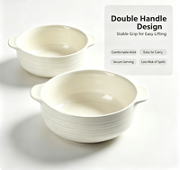 Bol à soupe en céramique blanche à double anse, grand bol simple, bol à nouilles de grande capacité de style japonais, grand bol et assiettes