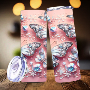 Gobelet personnalisé en forme de papillon 20oz, motif <span class=keywords><strong>bijou</strong></span>, flocon de neige rose, stock USA et livraison gratuite - Product Image 2