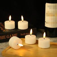 Bougie chauffe-plat LED sans flamme en plastique artificiel, effet cire véritable, romantique, D3*H5cm, télécommande, ivoire, pile CR2032, pour décoration de mariage et d'hôtel