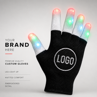 Sarung Tangan LED Custom Logo OEM Hitam Telapak Tangan Putih Jari Bercahaya dengan 15 LED Berwarna dan 6 Mode untuk Pertunjukan Panggung, Pesta, dan Acara
