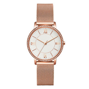 Montre décontractée pour <span class=keywords><strong>femme</strong></span> en acier inoxydable à quartz japonais et bracelet en maille avec cristaux sur la <span class=keywords><strong>lunette</strong></span> - Product Image 2