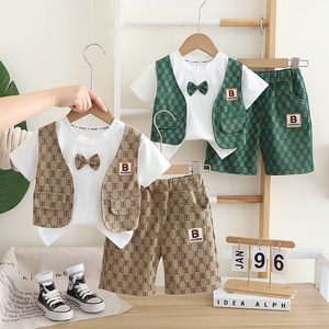 <span class=keywords><strong>Pantaloncini</strong></span> a maniche corte 2025 da ragazzo nuovo gilet estivo da due pezzi per bambini da 1 a 5 anni per l'autunno inverno - Product Image 2