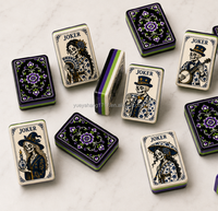 Juego de Mahjong Americano Gótico de Lujo para Halloween, 160 Fichas con Diseño de Calavera, Luna y Cuervo en Porcelana Azul, para Venta al Por Mayor
