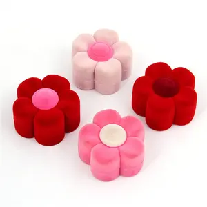 Đẹp Flower Shape Nhung Trang Sức Hộp Quà Tặng Bán Buôn Biểu Tượng Tùy Chỉnh Đổ Xô Hộp Nhẫn