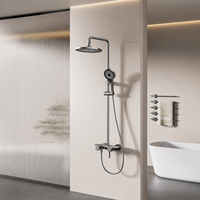 Ensemble de douche thermostatique moderne ZOGII, finition chromée brossée gris canon, montage mural, robinet à poignée unique, jet de pluie et de massage