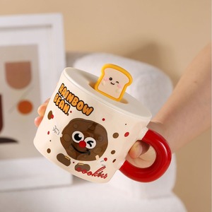 <b>Cute</b> Cartoon Ceramic <b>Mug</b> 400ml With Silicone Lid Toast Design Coffee Cup For Home Office Use - Product Image 1