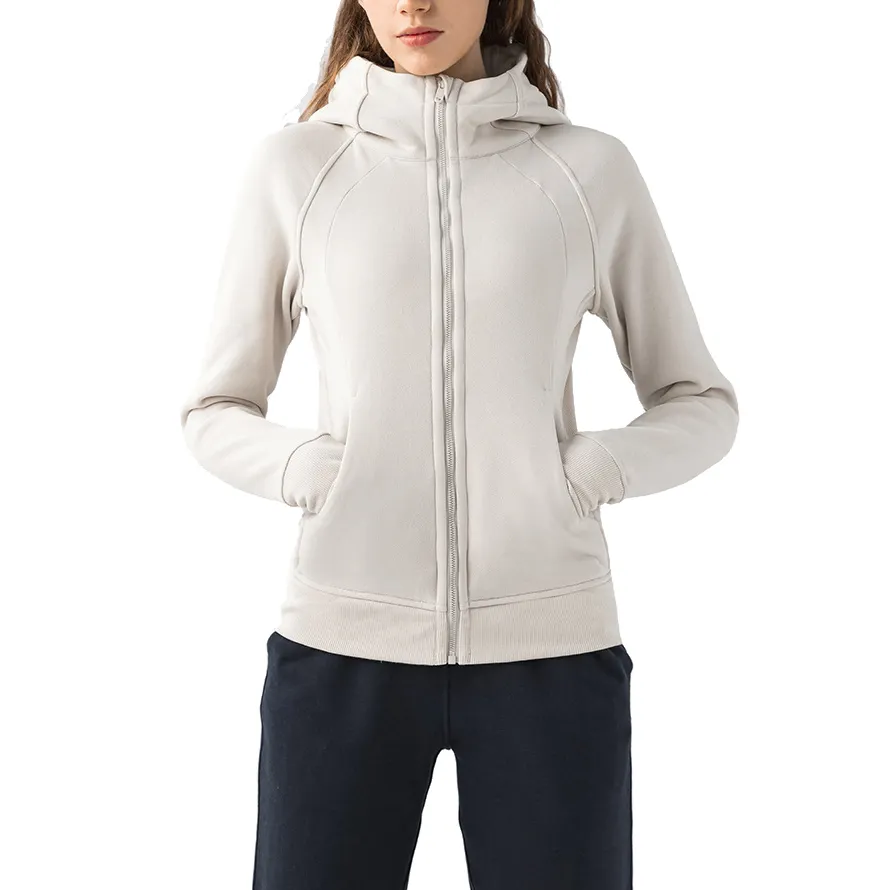 Kunden spezifische Baumwolle Thermal Hooded Full Zip Up Langarm Gym Winter Yoga Fleece Hoodie Frauen Sport jacke mit Daumen löchern
