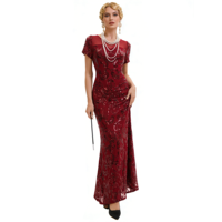 Robe de soirée sirène florale pour femme, broderie de sequins, sans manches, longue, en polyester, robe de bal tendance