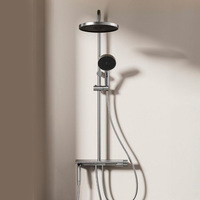 Ensemble de douche thermostatique moderne gris anthracite finition chrome brossé mural mitigeur monocommande avec jet pluie et massage