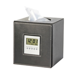 Hộp Khăn Giấy Bằng Da PU Thủ Công Chất Lượng Cao Sáng Tạo Với Đồng Hồ Báo Thức Kỹ Thuật Số LG3001 - Product Image 3