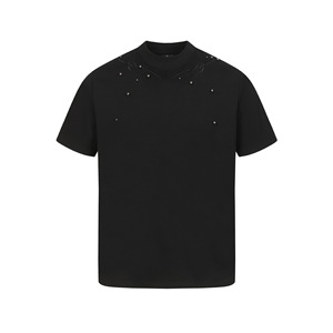 T-shirt Homme NINE à Manches Courtes, Col Rond, Motif Géométrique Brodé, en Polaire Vierge Noire Pure 320g, Coupe Slim, Style Streetwear Personnalisé de Haute Qualité - Product Image 1
