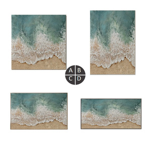 Peint à la main mer vague œuvre hôtel projet peinture murale pour bord de mer toile fresque contemporaine nature morte suspendue - Product Image 3