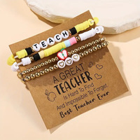 Bracelet à lettres en argile souple élastique avec perles pomme, double couche, empilable, cadeau Fête des Enseignants, article transfrontalier très demandé