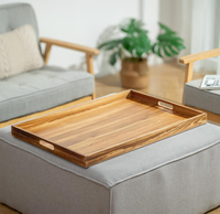Plateau de service rectangulaire en bois d'acacia, de style classique, adapté aux aliments, avec couleur et taille personnalisables pour la cuisine à domicile